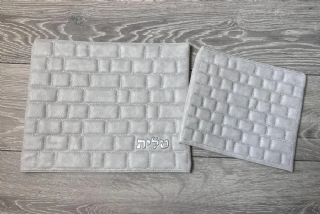 סט כיסויים עבור טלית תפילין בצבע אפור בהיר בצורת הכותל המערבי