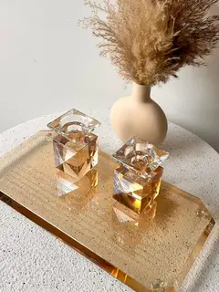 מעמד נרות מקריסטל מוזהב