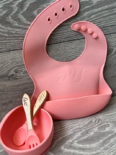 סינר וסט אוכל מסיליקון בצבע ורוד אפרסק