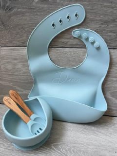 סינר וסט אוכל מסיליקון בצבע תכלת