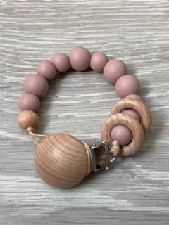 תופסן סיליקון למוצץ עם חריטת שם בצבע ורוד עתיק